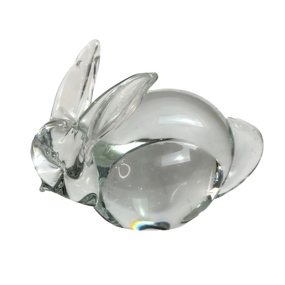Vintage Balos Mouth Blown Clear Glass Rabbit Paperweight Bunny Art Figurine 4.5"